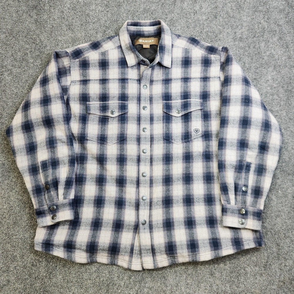Ariat Fenrir Flannel Snap Shirt Jacket Mens 2XL Blue Plaid Workwear Western